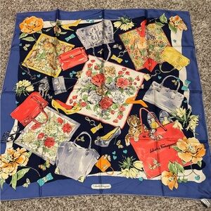 Salvatore Ferragamo Multicolor Floral and Bag Print Scarf